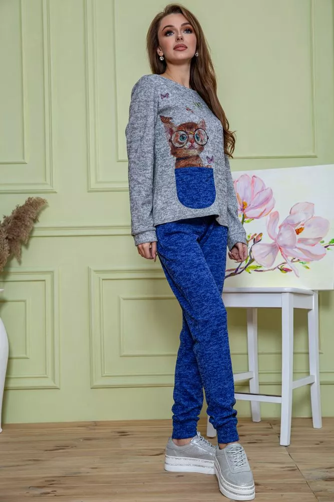 Купити Жіночий костюм штани + кофта, сіро-синього кольору, 172R1211-2 - Фото №6