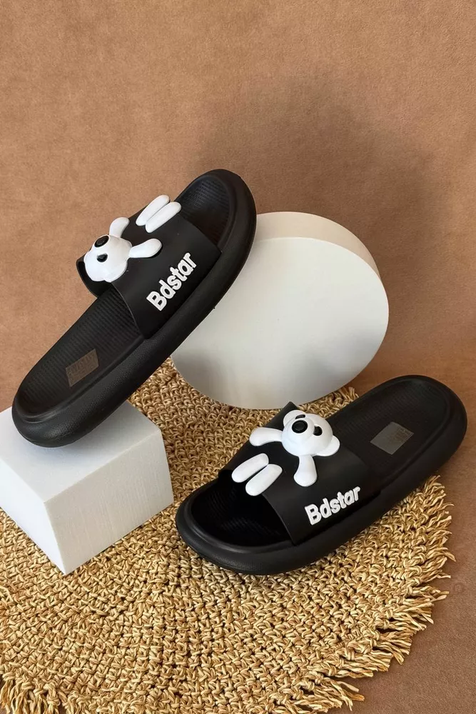 Купить Шлепанцы женские с аппликацей, цвет черный, 243R5028-41 - Фото №2