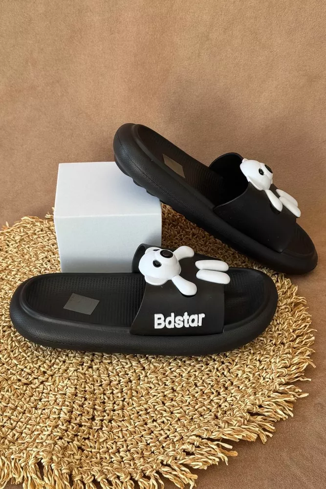 Купить Шлепанцы женские с аппликацей, цвет черный, 243R5028-41 - Фото №5