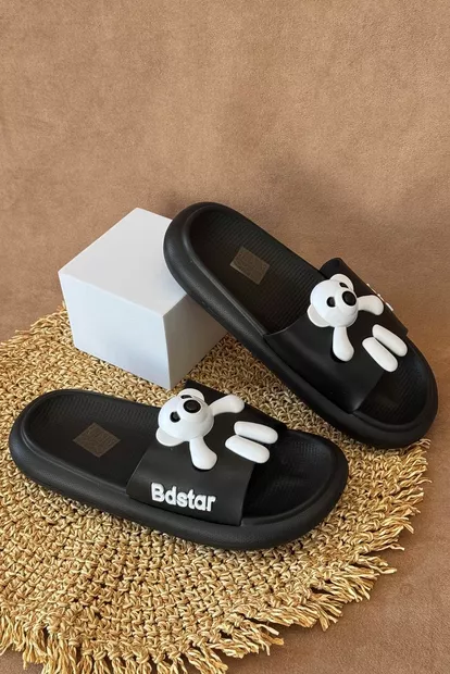 Шльопанці жіночі з аплікацією, колір чорний, 243R5028-41