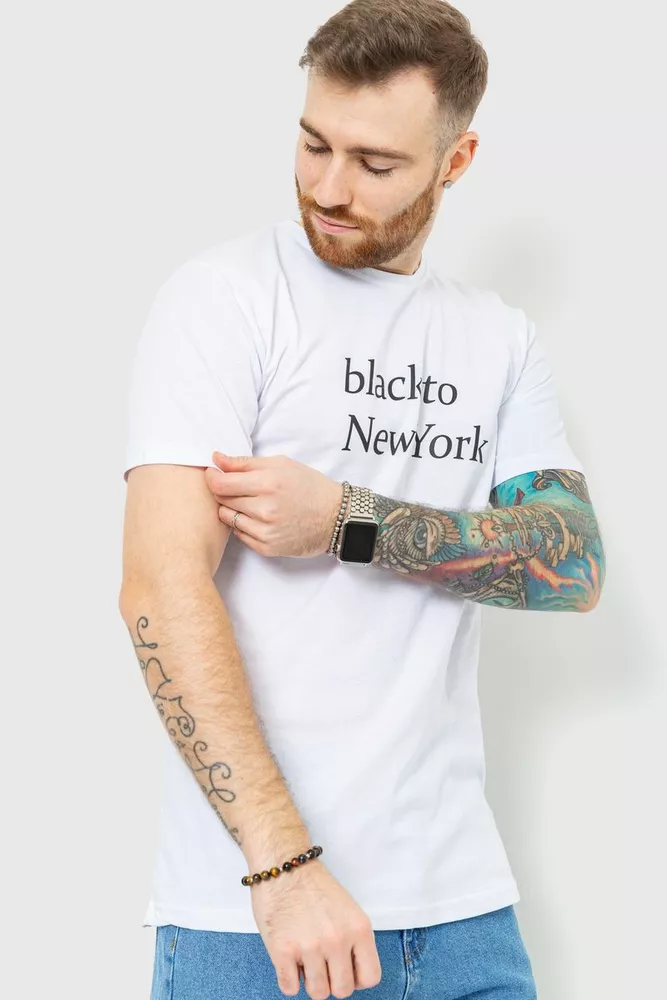 Купити Футболка чоловіча з принтом, колір білий, 180R159 оптом - Фото №3