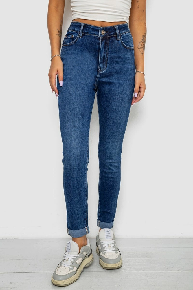 Купити Джинси жіночі однотонні Skinny, колір синій, 244R6672 - Фото №1