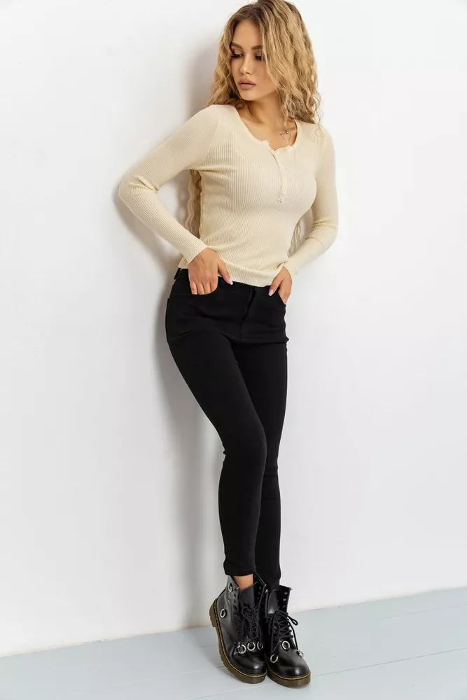 Купити Кофта жіноча базова в рубчик  -уцінка, колір кремовий, 204R002-U-2 - Фото №2