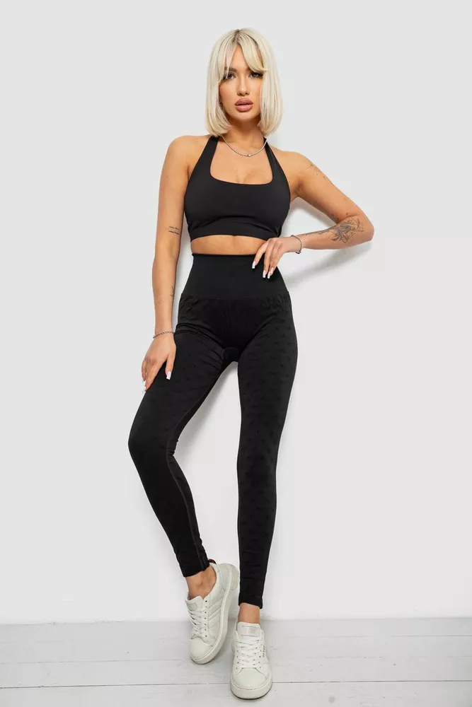 Купити Лосини жіночі однотонні з принтом, колір чорний, 214R933 оптом - Фото №2