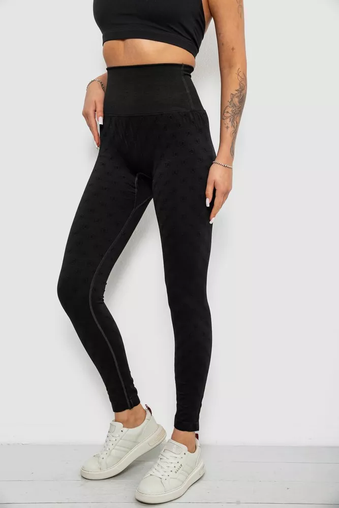 Купити Лосини жіночі однотонні з принтом, колір чорний, 214R933 оптом - Фото №3