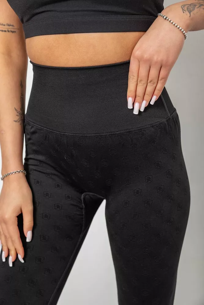 Купити Лосини жіночі однотонні з принтом, колір чорний, 214R933 оптом - Фото №5
