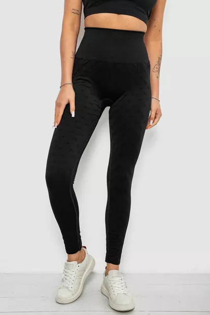 Лосины женские однотонные с принтом, цвет черный, 214R933