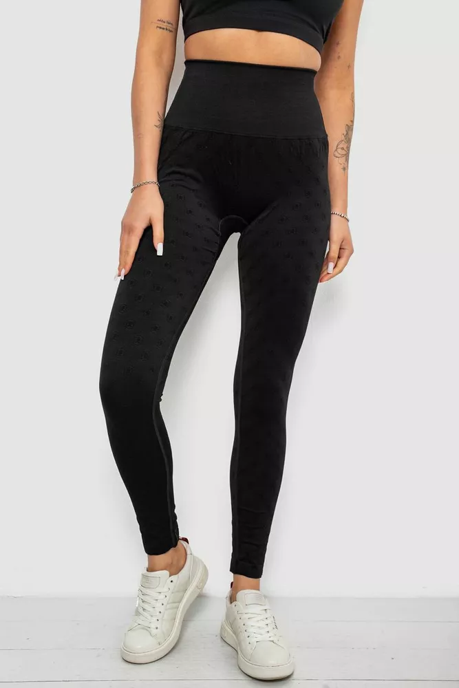 Купити Лосини жіночі однотонні з принтом, колір чорний, 214R933 оптом - Фото №1