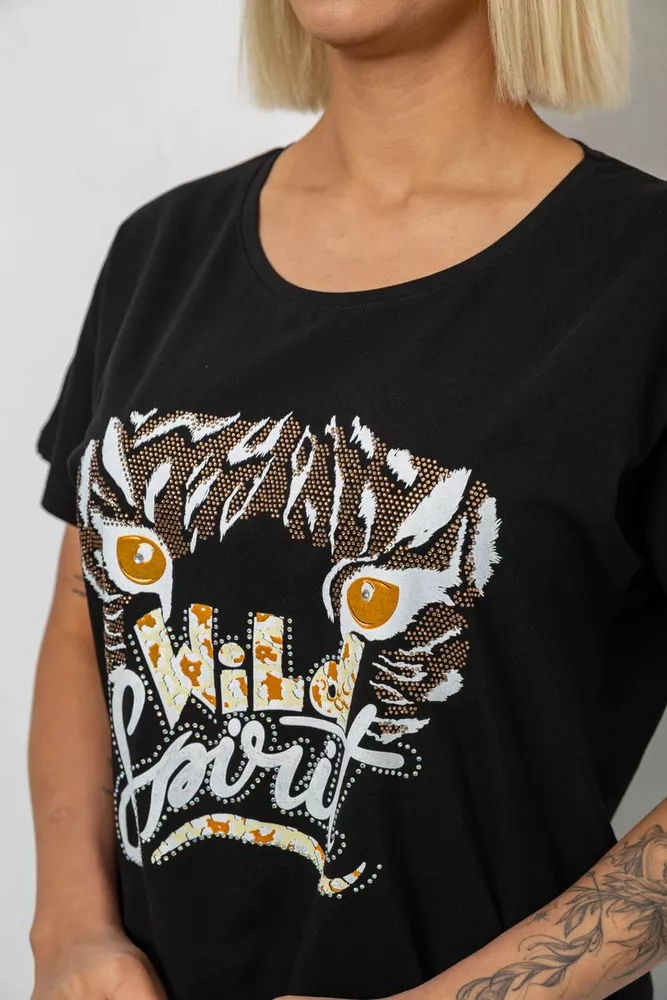 Купить Футболка женская с принтом, цвет черный, 244R2065 - Фото №5