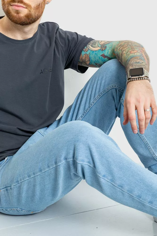 Купить Джинсы-джоггеры мужские однотонные  -уценка, цвет голубой, 157R9012-U-1 - Фото №1