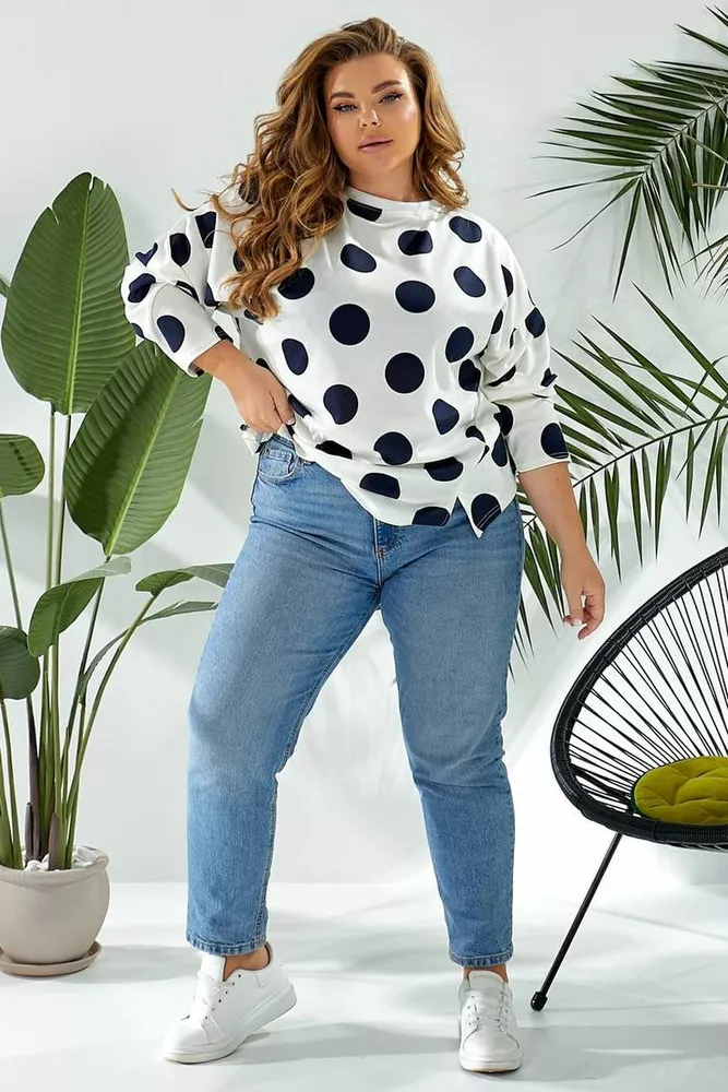 Купити Світшот жіночий в горох, колір молочний, 257R332 - Фото №5