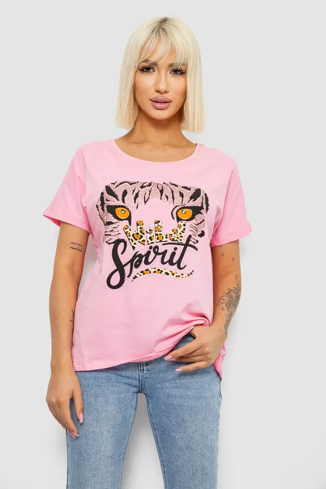 Купить Футболка женская с принтом, цвет розовый, 244R2065 - Фото №1