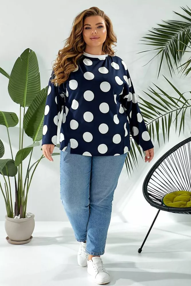 Купити Світшот жіночий в горох, колір синій, 257R332 - Фото №5