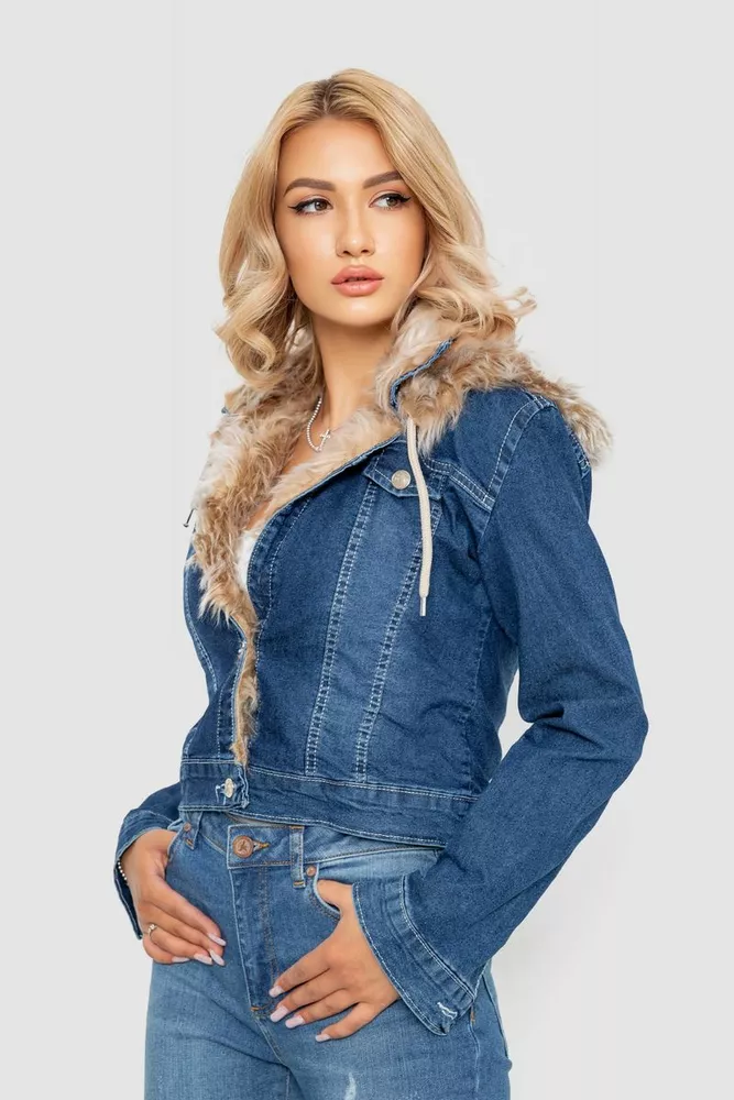 Купити Джинсова куртка жіноча коротка  -уцінка, колір синій, 247R9029-U-3 - Фото №3