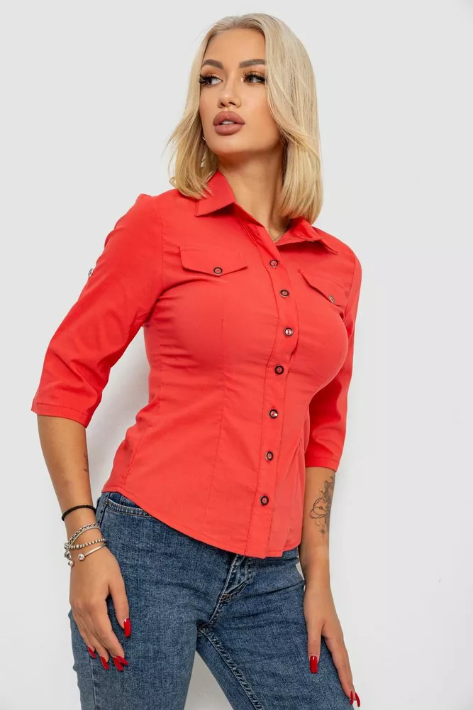 Купить Рубашка женская однотонная  -уценка, цвет коралловый, 230R068-5-U-58 - Фото №3