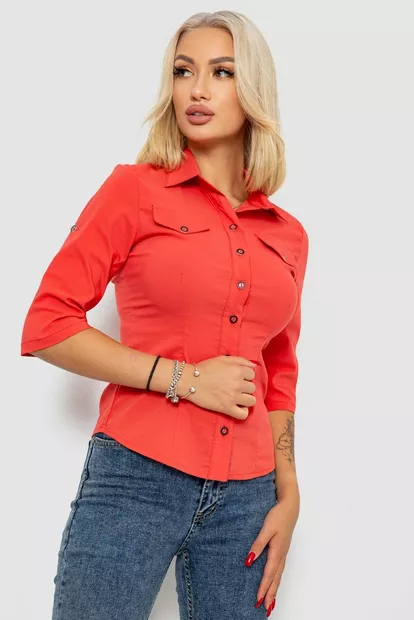 Рубашка женская однотонная  -уценка, цвет коралловый, 230R068-5-U-58