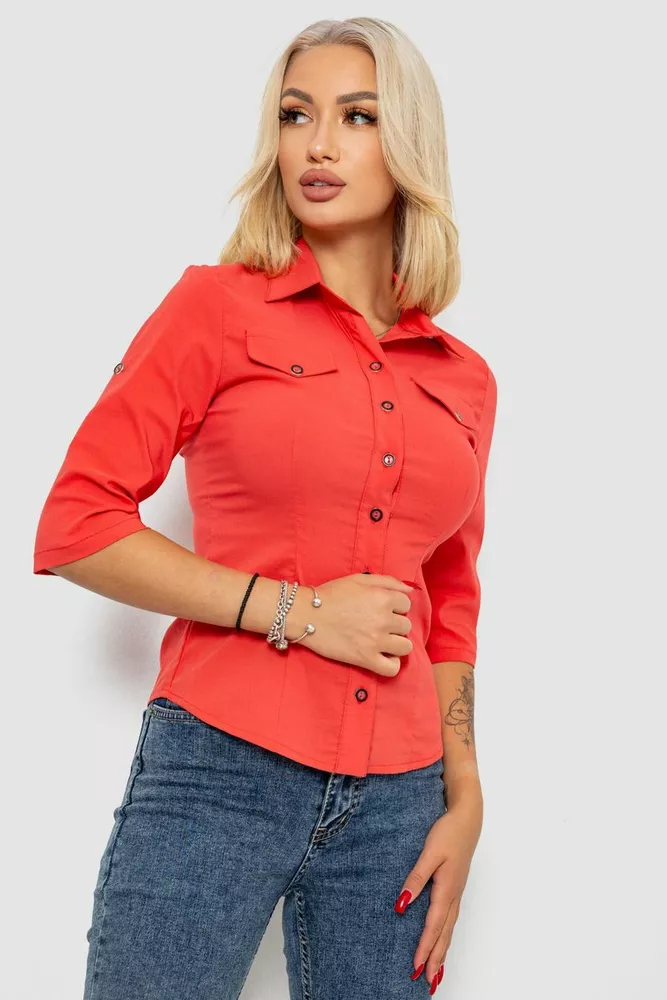 Купить Рубашка женская однотонная  -уценка, цвет коралловый, 230R068-5-U-58 - Фото №1