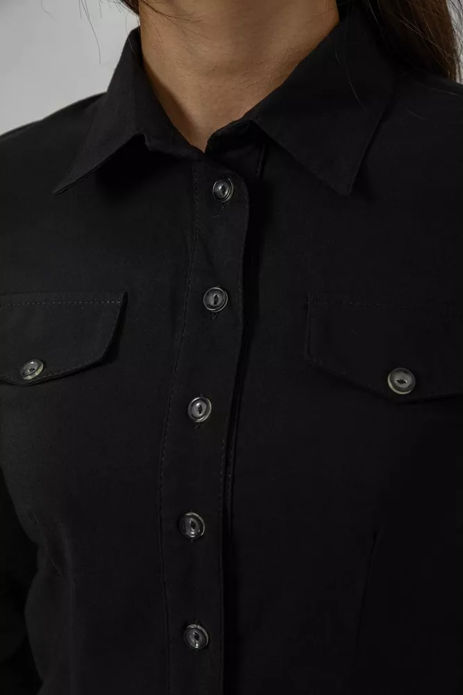 Купить Рубашка женская однотонная  -уценка, цвет черный, 230R068-3-U-9 оптом - Фото №5