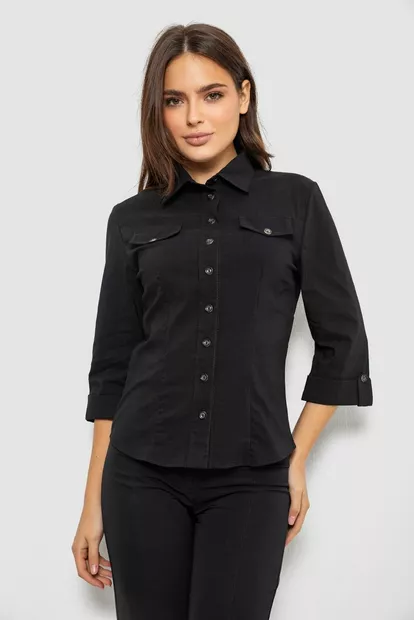Рубашка женская однотонная  -уценка, цвет черный, 230R068-3-U-9