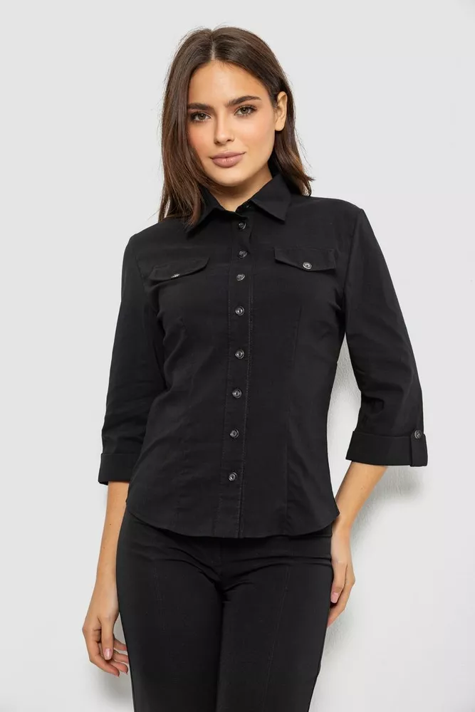 Купить Рубашка женская однотонная  -уценка, цвет черный, 230R068-3-U-9 оптом - Фото №1