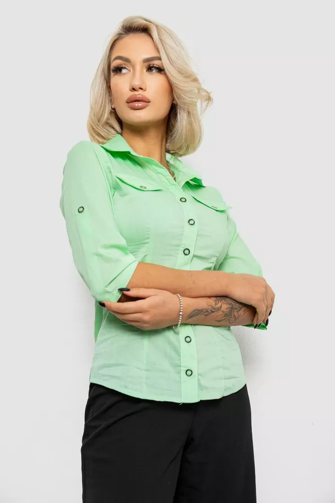 Купить Рубашка женская однотонная  -уценка, цвет мятный, 230R068-5-U-55 - Фото №3