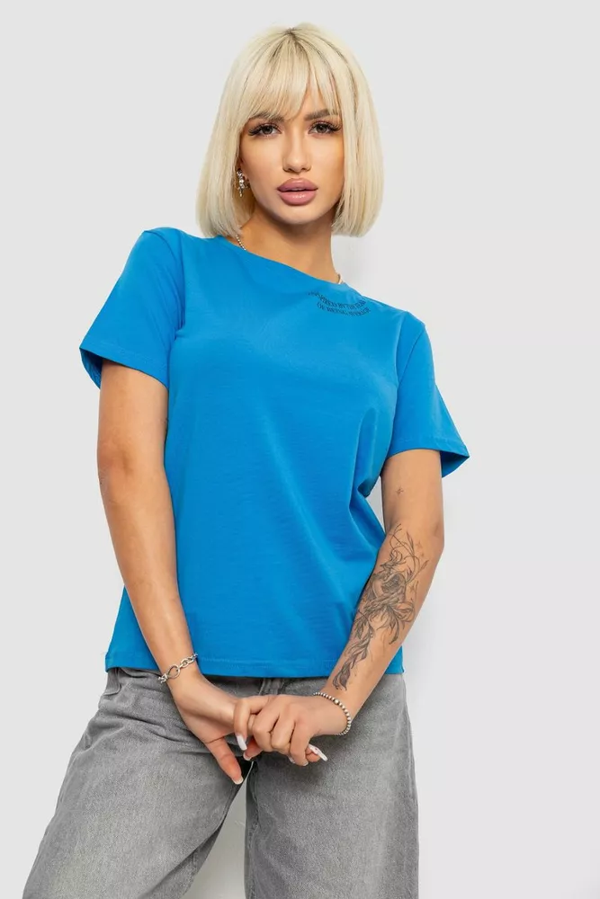 Купить Футболка женская с принтом, цвет джинс, 244R1035-5 - Фото №1