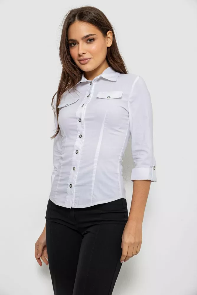 Купить Рубашка женская однотонная  -уценка, цвет белый, 230R068-3-U-7 оптом - Фото №3