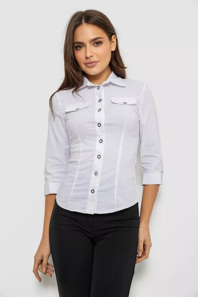 Купить Рубашка женская однотонная  -уценка, цвет белый, 230R068-3-U-7 оптом - Фото №1