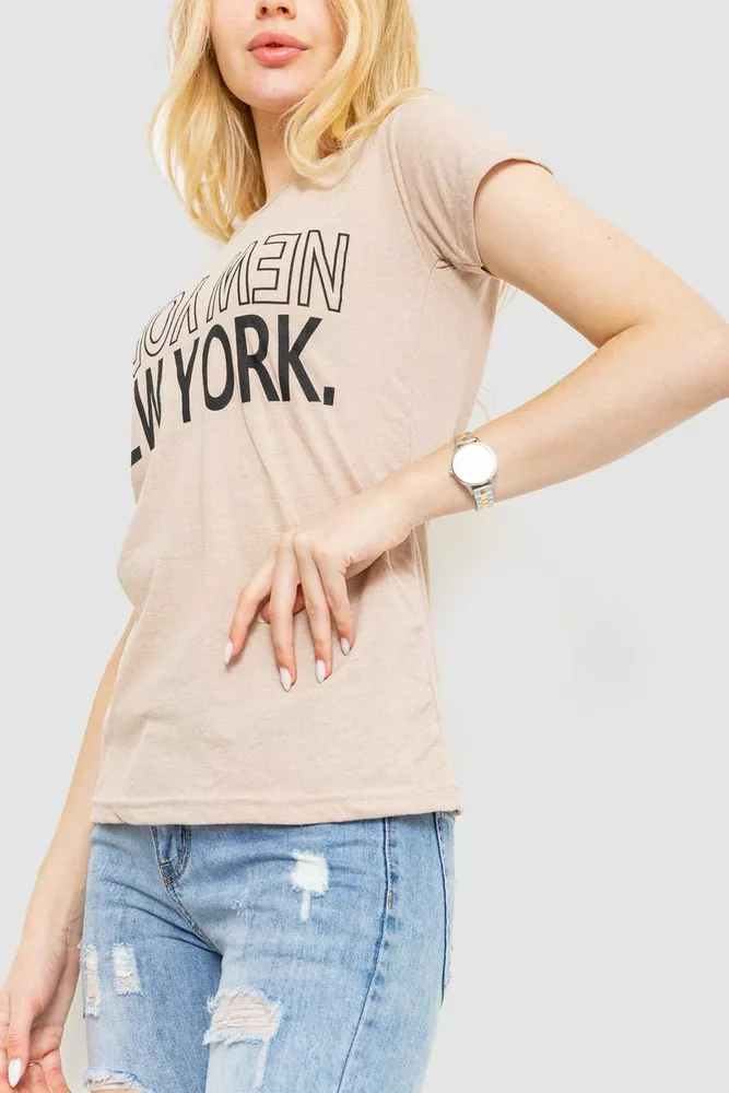 Купить Футболка женская с принтом, цвет бежевый, 221R3066 - Фото №3