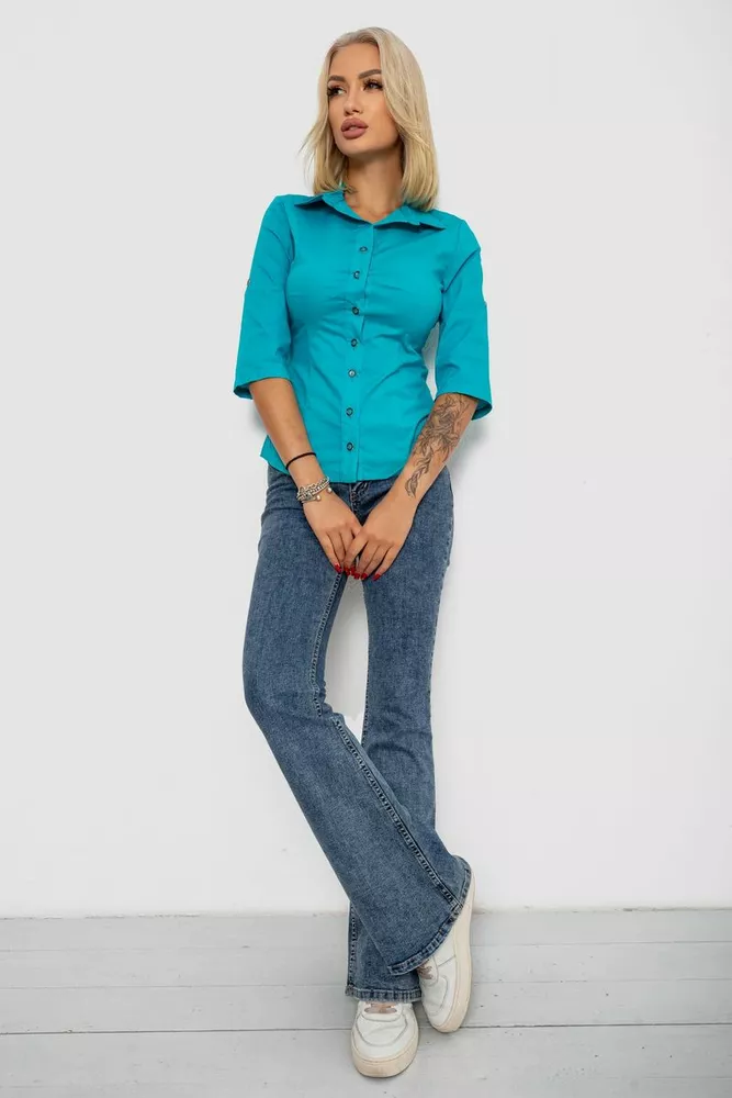 Купить Рубашка женская однотонная  -уценка, цвет бирюзовый, 230R068-4-U-4 - Фото №2