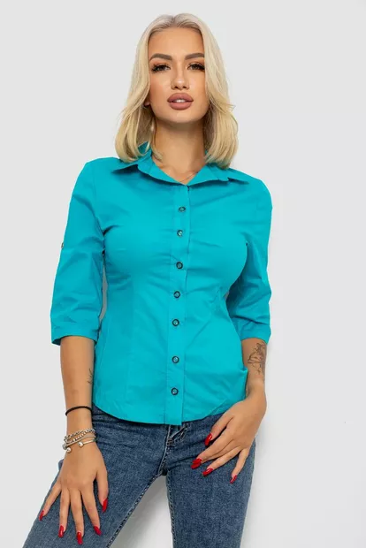 Рубашка женская однотонная  -уценка, цвет бирюзовый, 230R068-4-U-4
