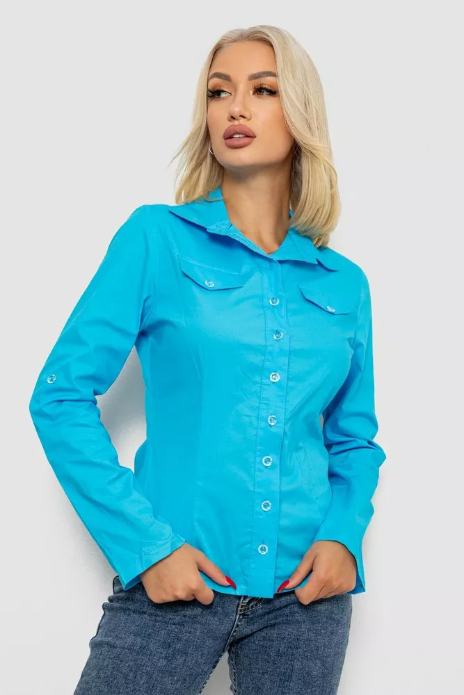 Купити Сорочка жіноча однотонна  -уцінка, колір блакитний, 230R068-2-U-6 оптом - Фото №1