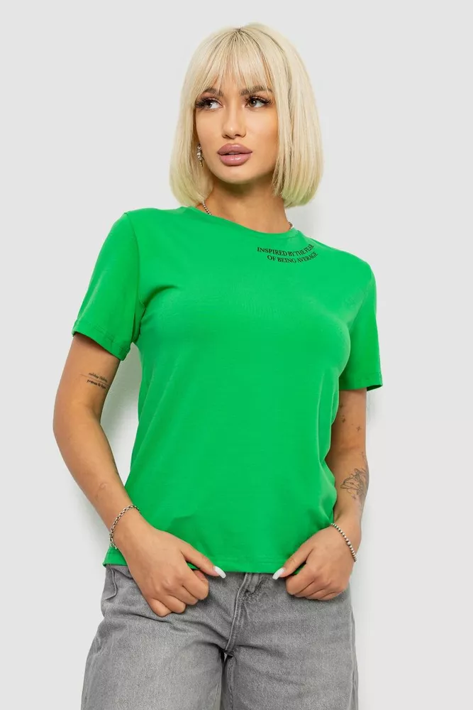 Купить Футболка женская с принтом, цвет зеленый, 244R1035-5 - Фото №1