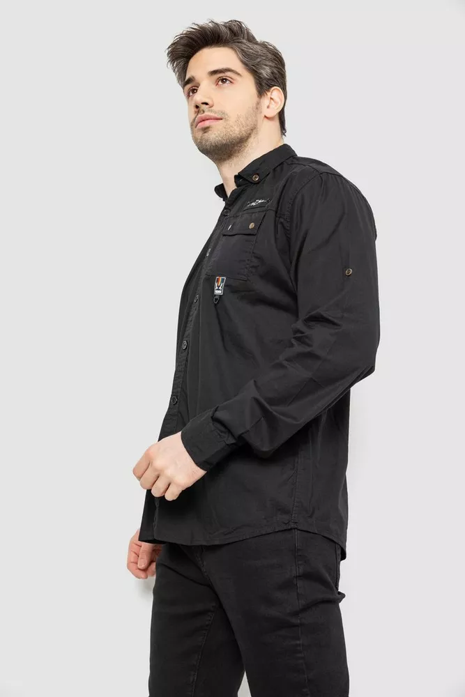 Купити Сорочка чоловіча однотонна з принтом  -уцінка, колір чорний, 186R01-U-2 оптом - Фото №3