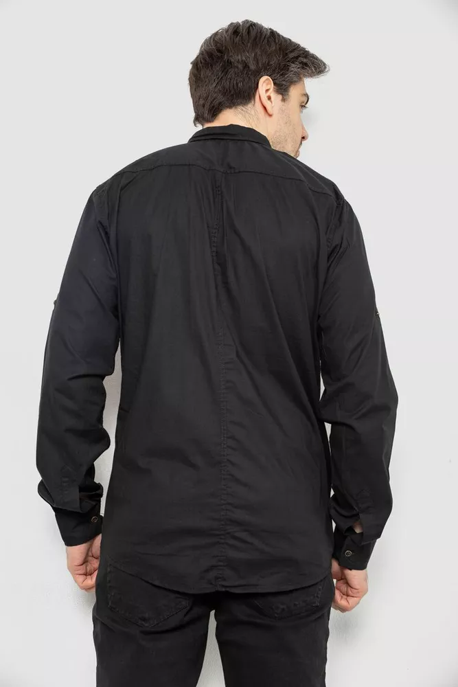 Купити Сорочка чоловіча однотонна з принтом  -уцінка, колір чорний, 186R01-U-2 оптом - Фото №4