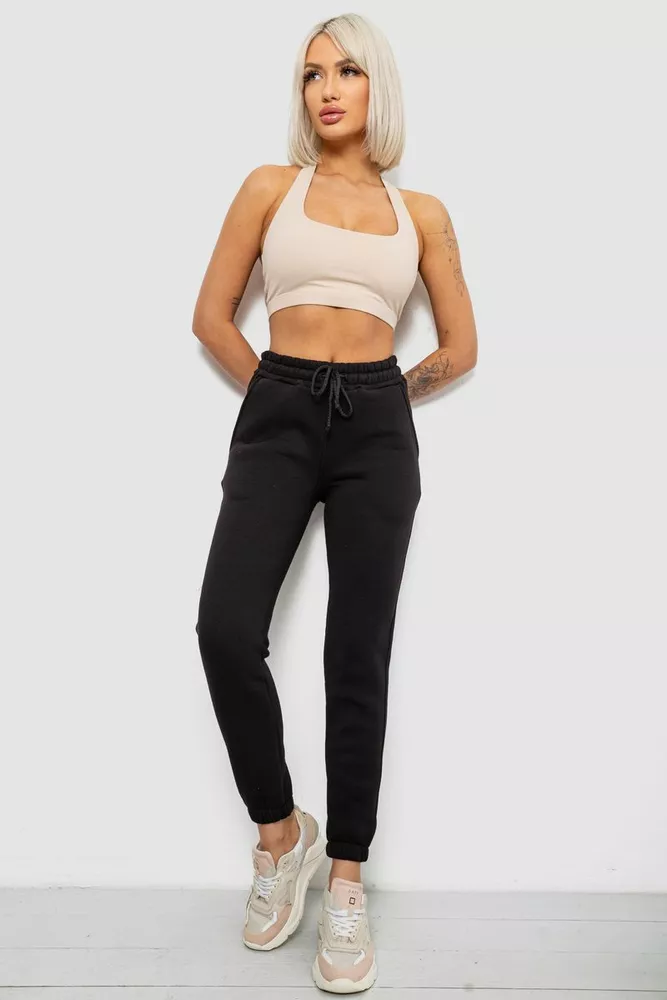 Купить Спортивные штаны женские на флисе, цвет черный, 214R121 - Фото №2