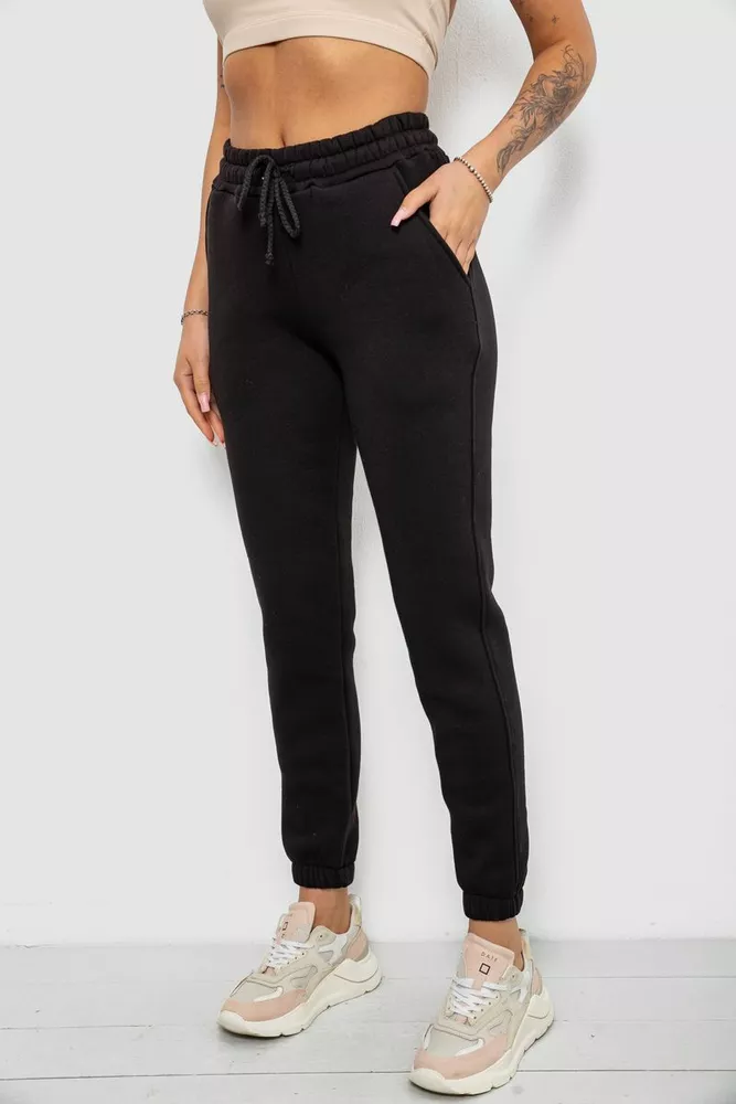 Купить Спортивные штаны женские на флисе, цвет черный, 214R121 - Фото №3