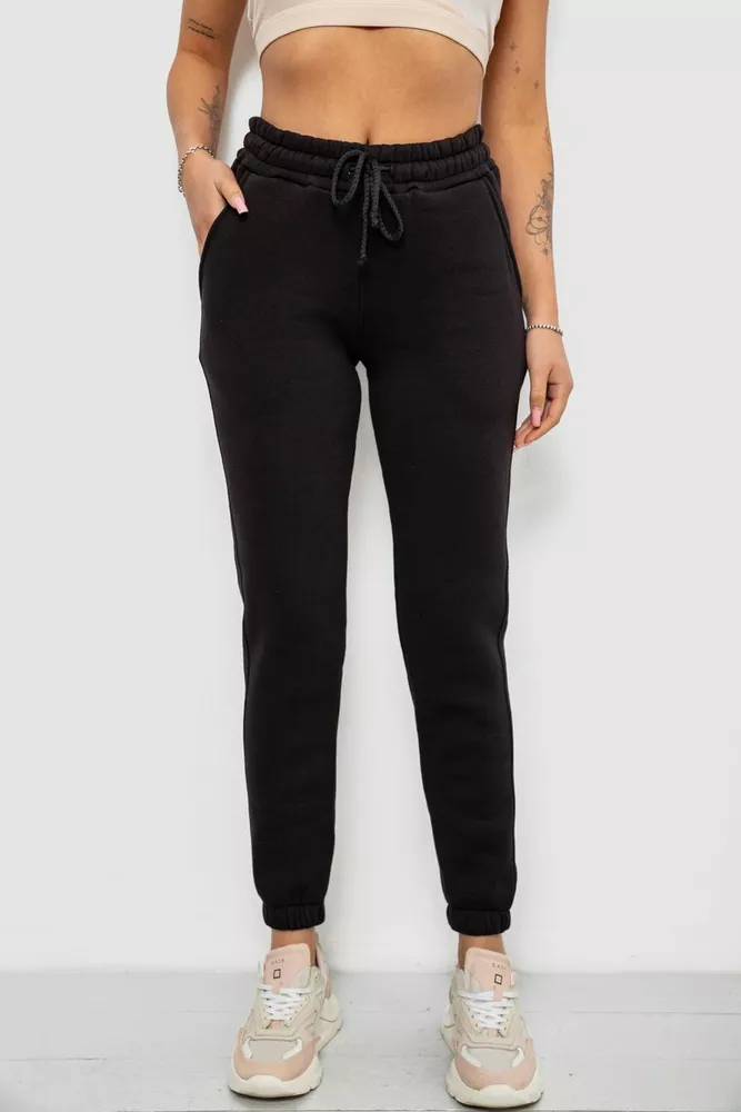 Купить Спортивные штаны женские на флисе, цвет черный, 214R121 - Фото №1