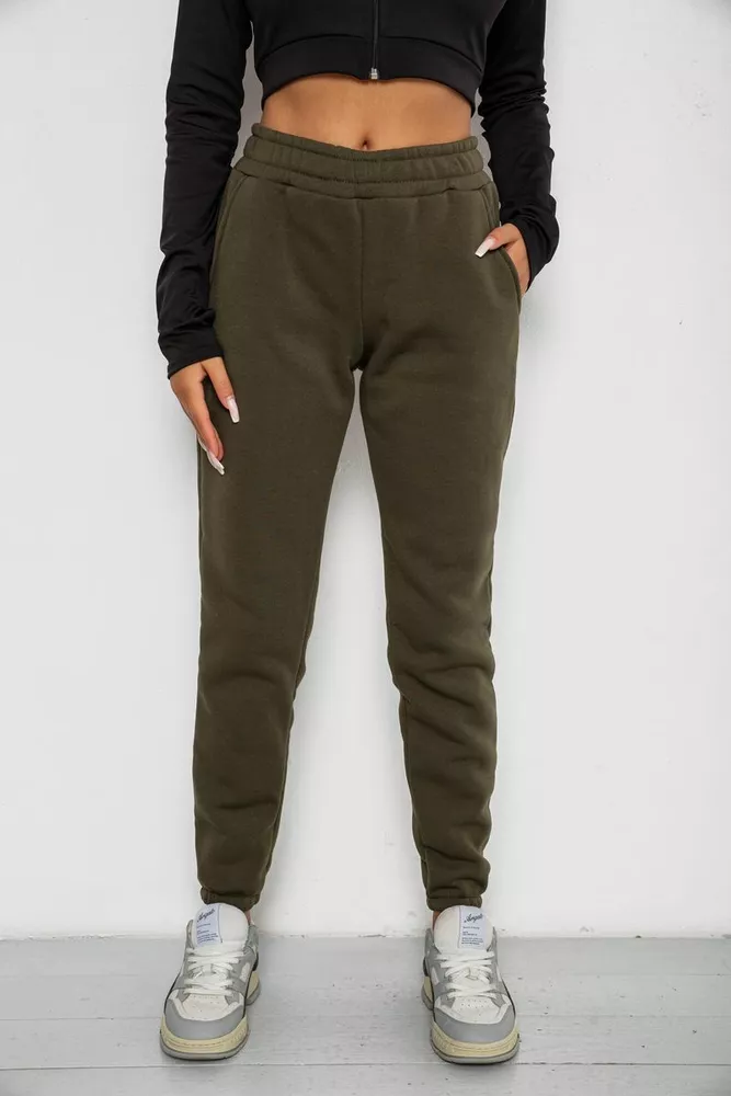 Купить Спортивные штаны женские на флисе, цвет хаки, 238R57012 - Фото №1