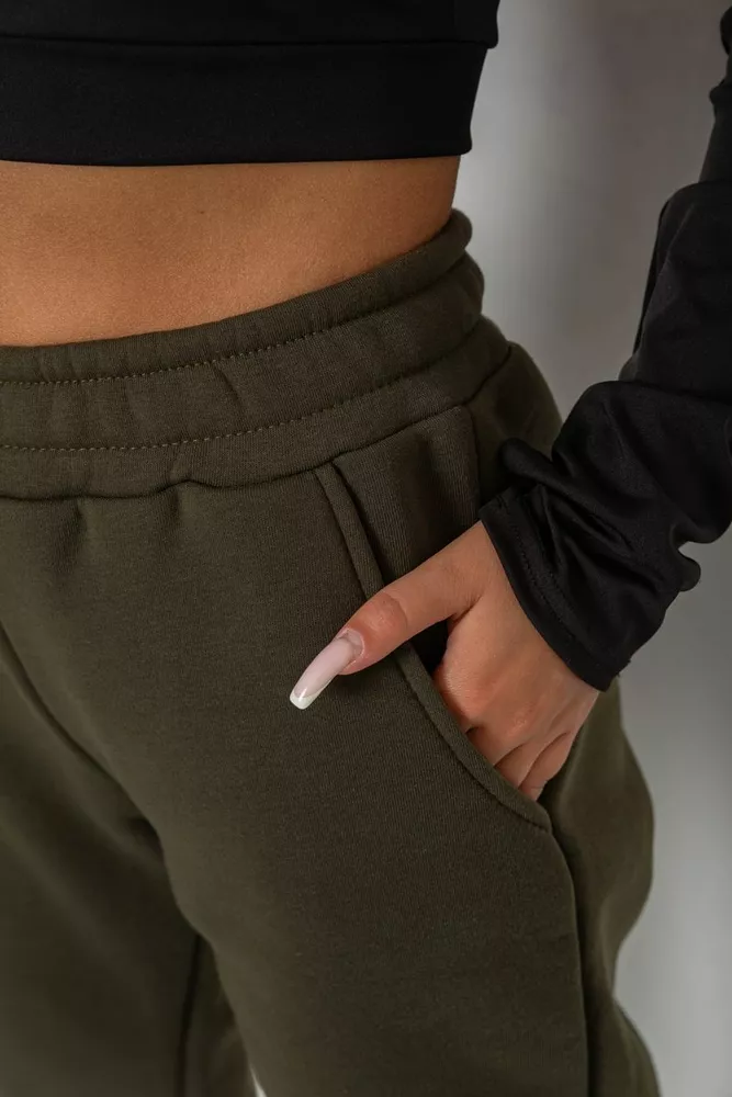 Купить Спортивные штаны женские на флисе, цвет хаки, 238R57012 - Фото №5