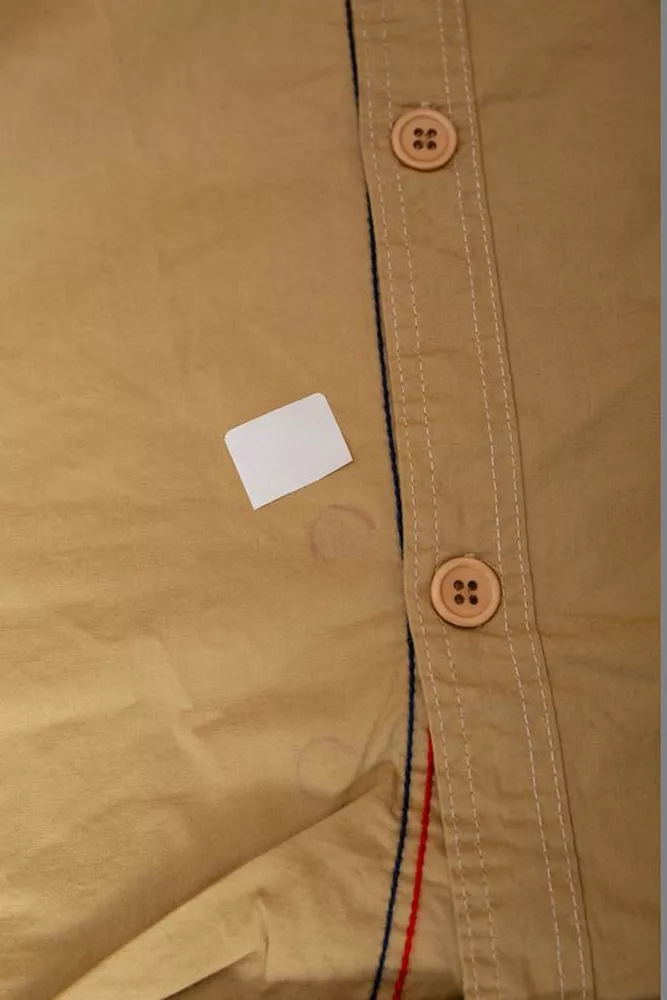 Купити Сорочка чоловіча однотонна з принтом  -уцінка, колір бежевий, 186R01-U оптом - Фото №6