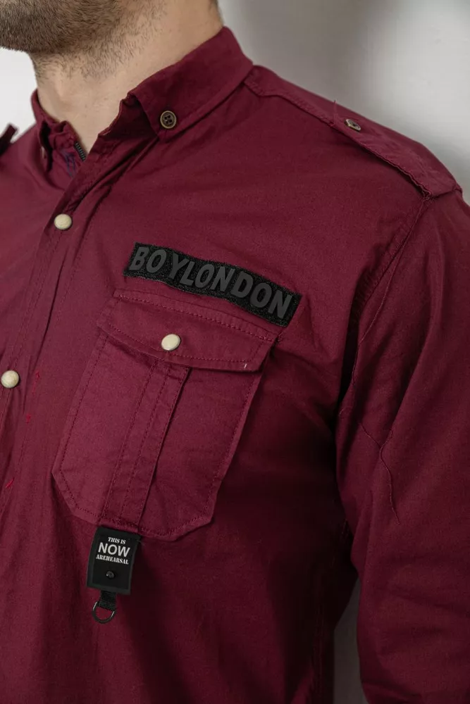 Купить Рубашка мужская однотонная с принтом  -уценка, цвет бордовый, 186R02-U - Фото №5