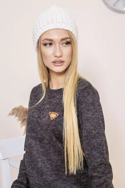 Женская однотонная шапка, молочного цвета на осень-зиму, 167R006