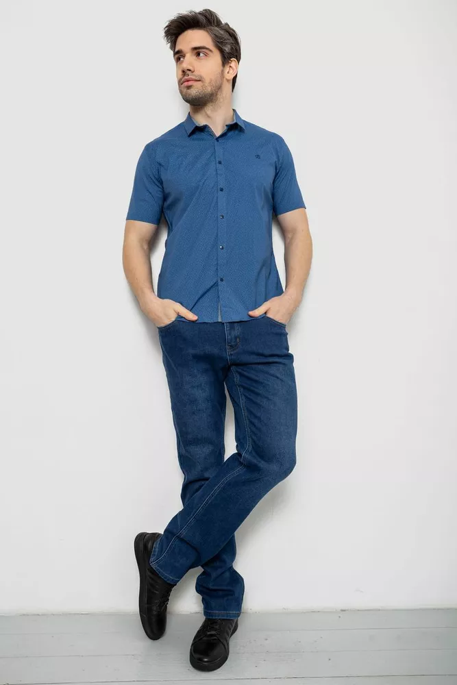 Купить Мужская рубашка однотонная с принтом  -уценка, цвет синий, 186R6917-5-U - Фото №2