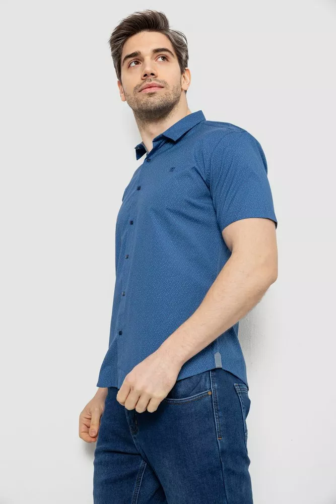 Купить Мужская рубашка однотонная с принтом  -уценка, цвет синий, 186R6917-5-U - Фото №3