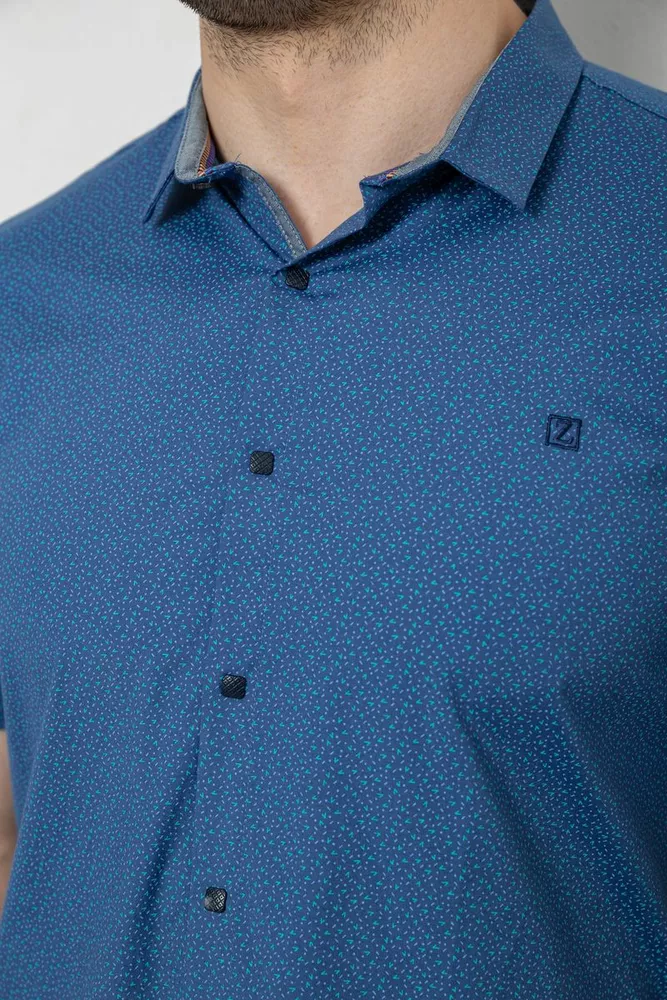 Купить Мужская рубашка однотонная с принтом  -уценка, цвет синий, 186R6917-5-U - Фото №5