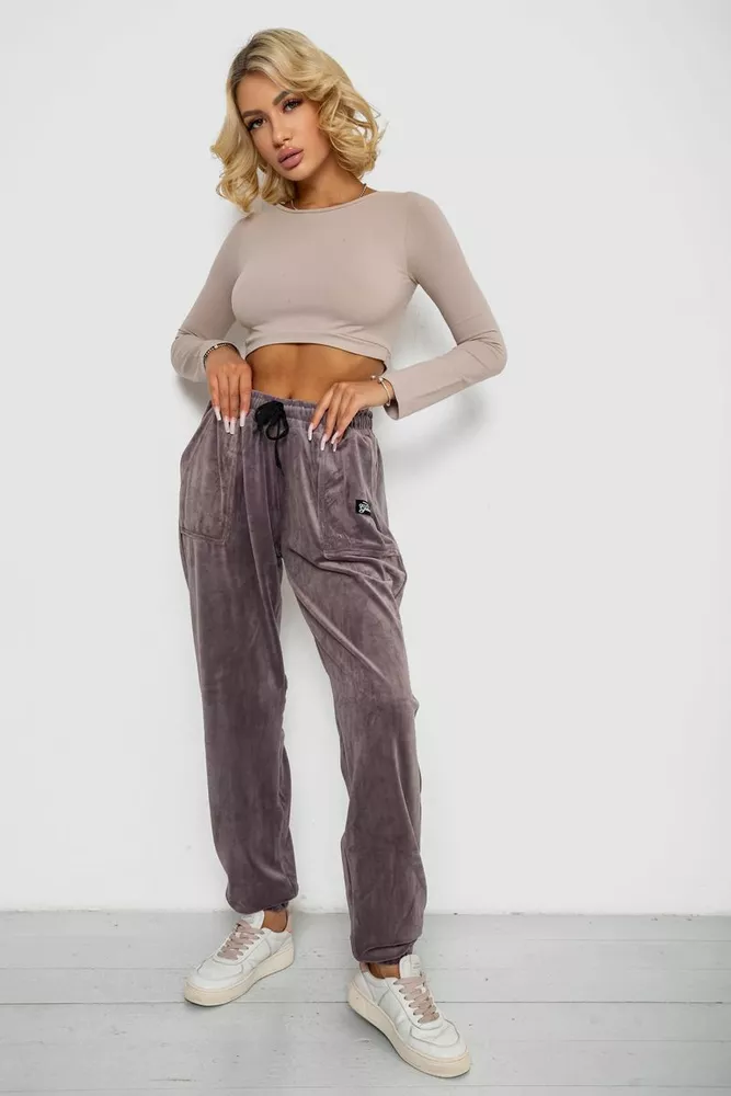 Купить Спортивные штаны велюровые женские на флисе  -уценка, цвет мокко, 238R58649-1-U-10 - Фото №2