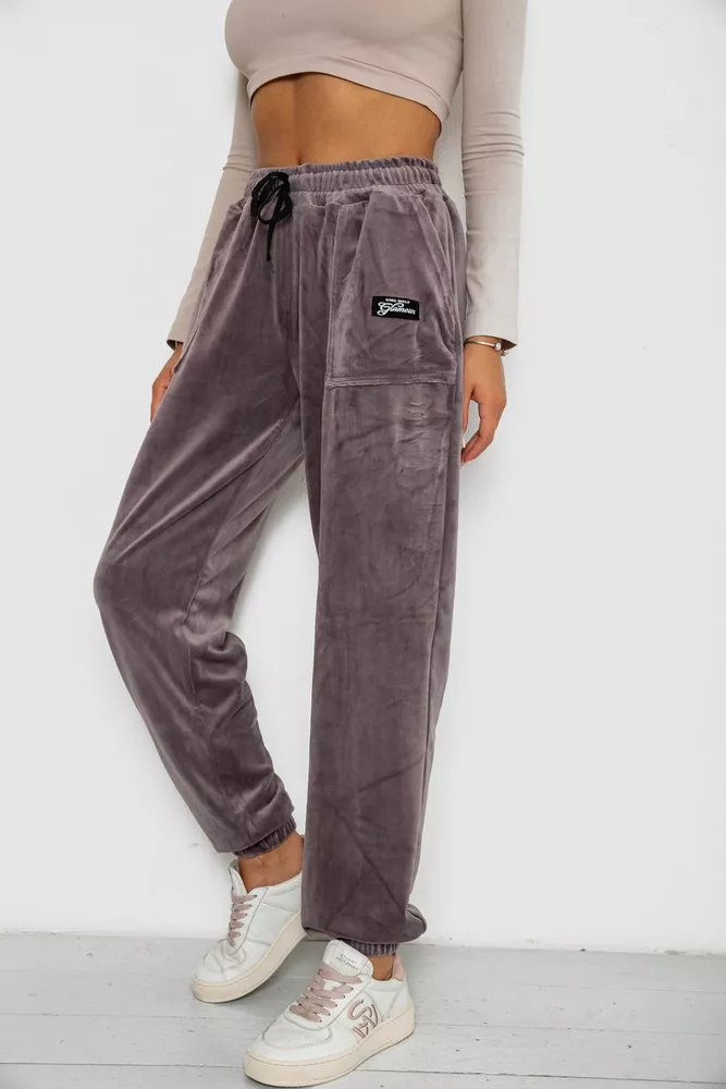 Купить Спортивные штаны велюровые женские на флисе  -уценка, цвет мокко, 238R58649-1-U-10 - Фото №3