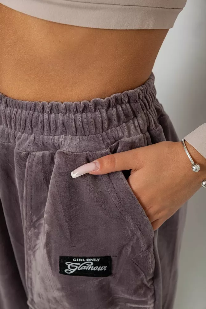 Купить Спортивные штаны велюровые женские на флисе  -уценка, цвет мокко, 238R58649-1-U-10 - Фото №5