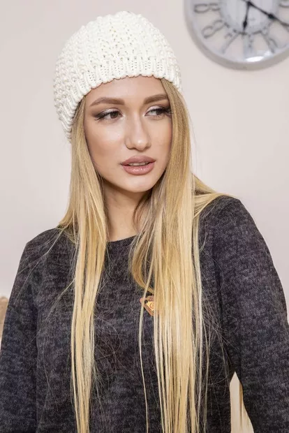 Женская однотонная шапка, кремового цвета на осень-зиму, 167R006